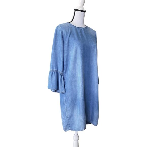 Cloth & Stone Anthropologie Chambray Dress Sz 3/4 Ruffle Sleeves Open Tie Back - Picture 9 of 16